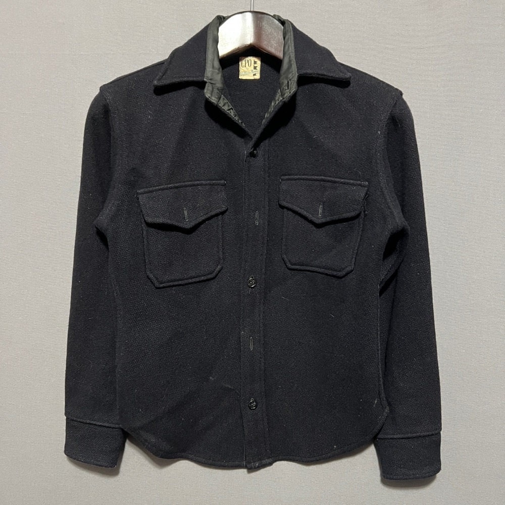 Vintage William Barry CPO Shirt Jacket Navy Blue Wool Blend Made in USA Men S